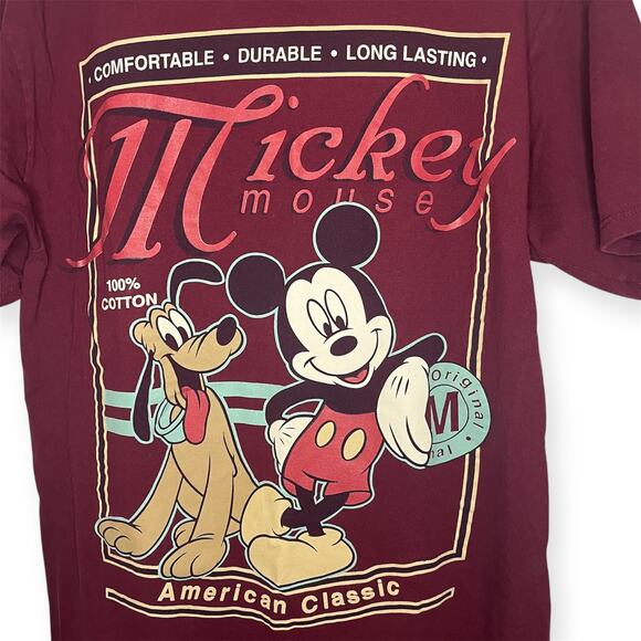 Vintage Burgundy Mickey Mouse American Classic Pluto Disney World Tshirt Size XL - Picture 3 of 6
